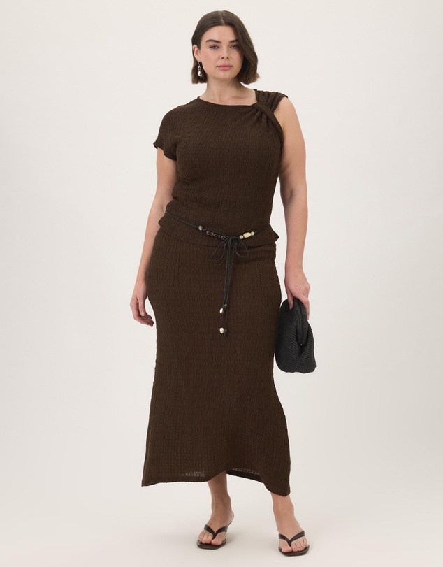 Atmos&Here Curvy - Maeve Textured Jersey Skirt with Beaded Belt