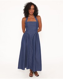 Petal & Pup - Milford Halterneck Midi Dress - Dark Denim