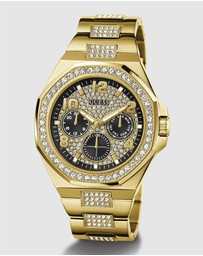 GUESS - Gold-Tone Multi-function Men's 46mm Black Dial with Crystals on Bezel and Strap Analogue Watch