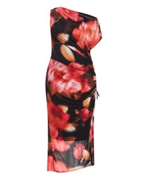 City Chic - Plus size Vivid Mesh Blur Print Maxi Dress - deep scarlet