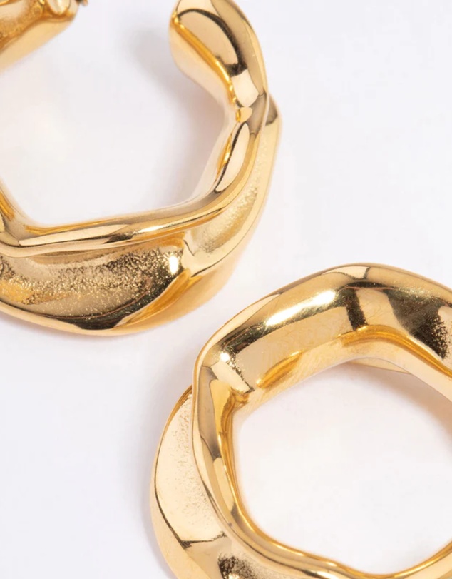 Lovisa - Waterproof Gold Plated  Stainless Steel Medium Molten Hoop Earrings
