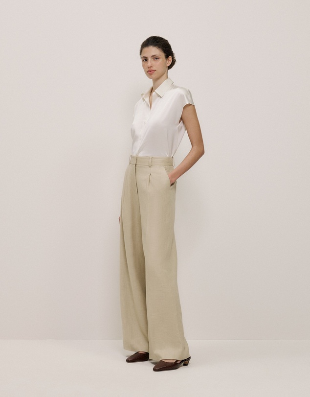 Trenery - Silk Satin Cap Sleeve Shirt in Parchment
