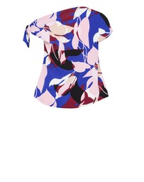 City Chic - Plus size Wild Fern Print Off Shoulder Top - cobalt blue