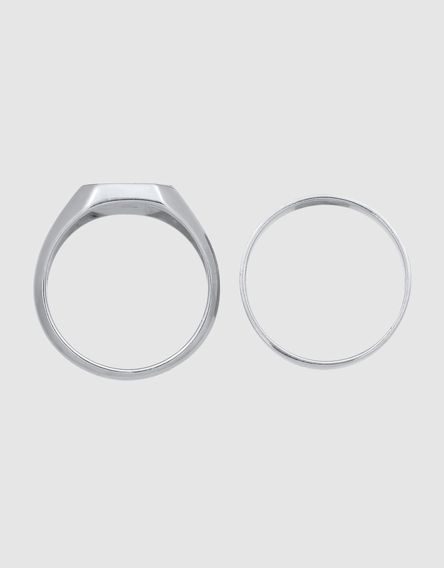 Kuzzoi - ICONIC EXCLUSIVE - Classic Band and Signet Ring Set in 925 Sterling Silver