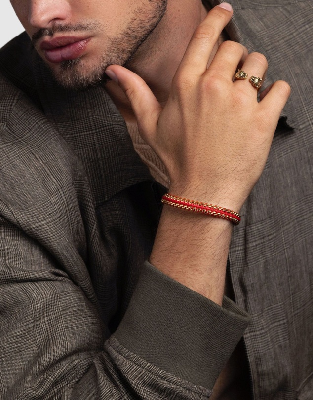 Nialaya Jewellery - Red Woven 8mm Box Chain Bracelet in Gold