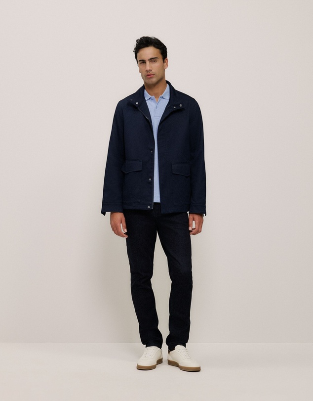 Trenery - Pique Marle Monogram Polo in Chalk Blue