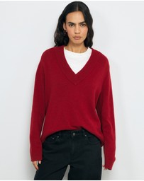 AERE - Nelu Merino Wool Blend V Neck Knit Jumper