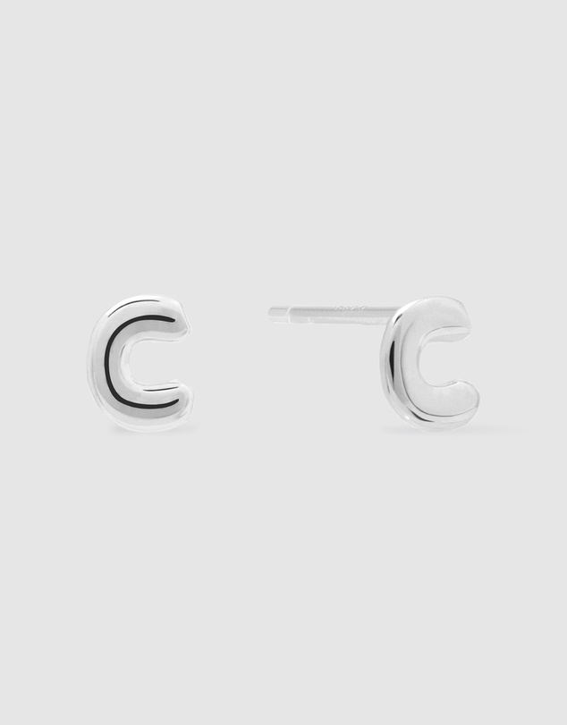 Wanderlust + Co - Alphabet Bubble Silver Stud Earrings - Letter C