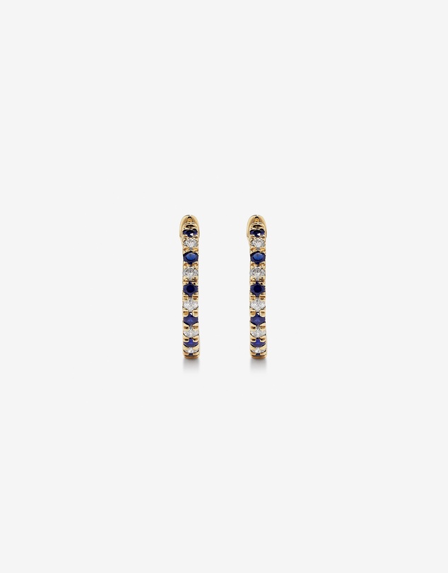Michael Hill - 0.22 Carat TW Diamond and Created Sapphire Huggie Hoop Earrings in 10kt Yellow Gold