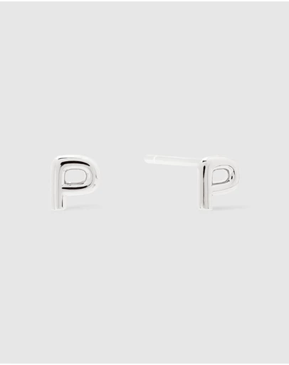 Wanderlust + Co - Alphabet Bubble Silver Stud Earrings - Letter P