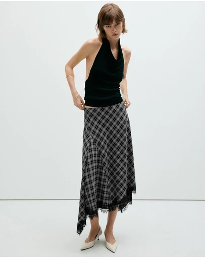 M.N.G - Flowy Checked Midi Skirt