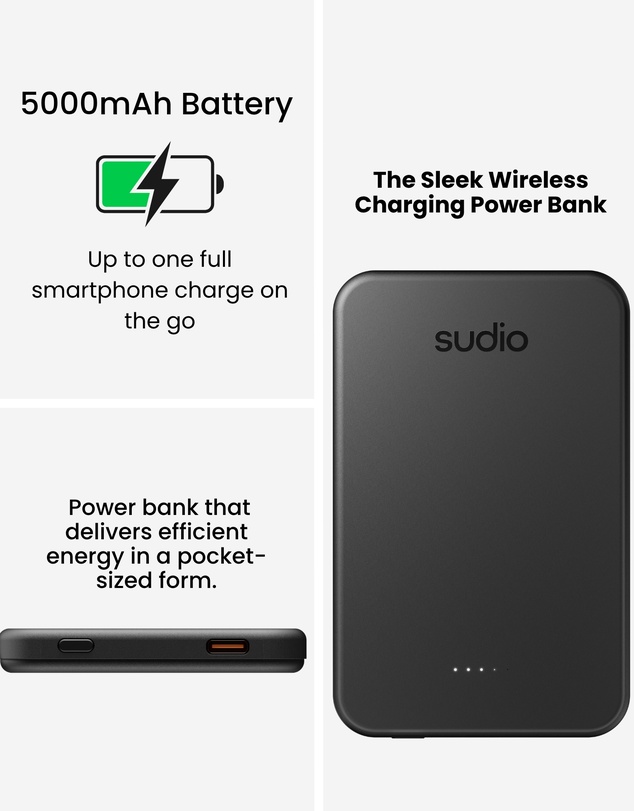 Sudio - L2 - Wireless 15W MagSafe Slim Portable Power Bank 5K mAh