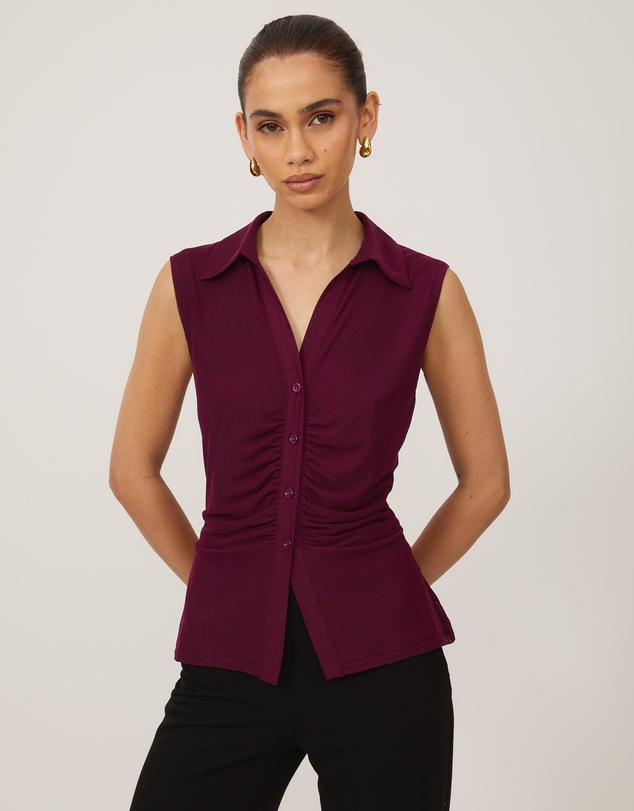 Tussah - Sleeveless Jersey Button Up Top