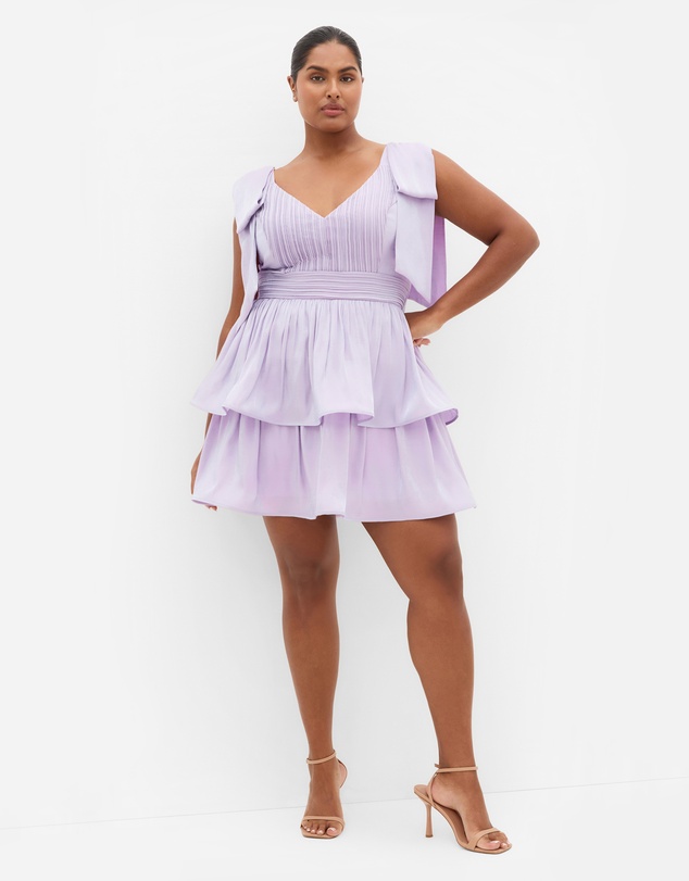 City Chic - Plus size Betty Bow Mini Dress - lilac