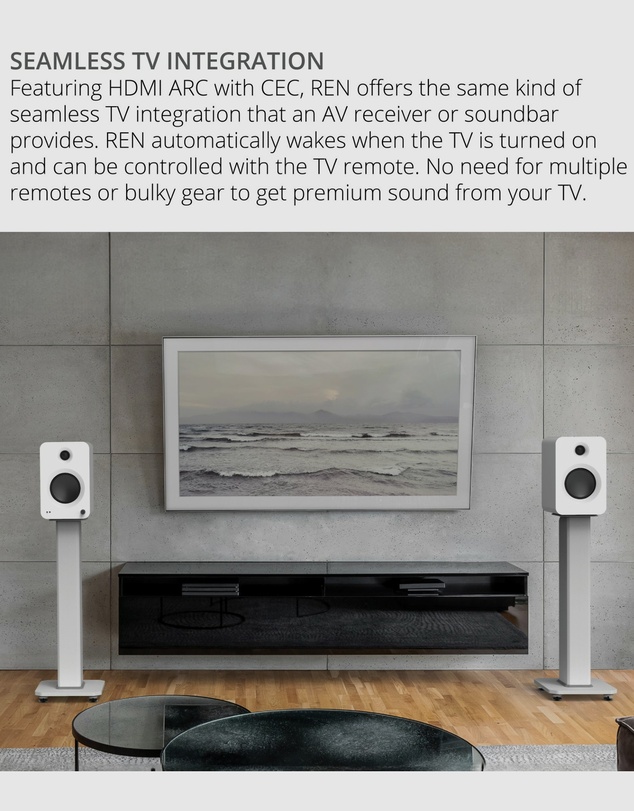iWorld - Kanto REN 200W Powered Bookshelf Speakers with HDMI ARC, USB-C, and Bluetooth 5.3 - Matte White, Pair