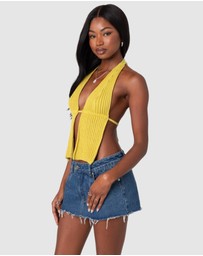 EDIKTED - Caraway Ribbed Knit Split Front Top