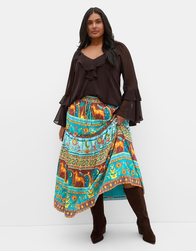 City Chic - Plus size Paradiso Print Midi Skirt - alpine green