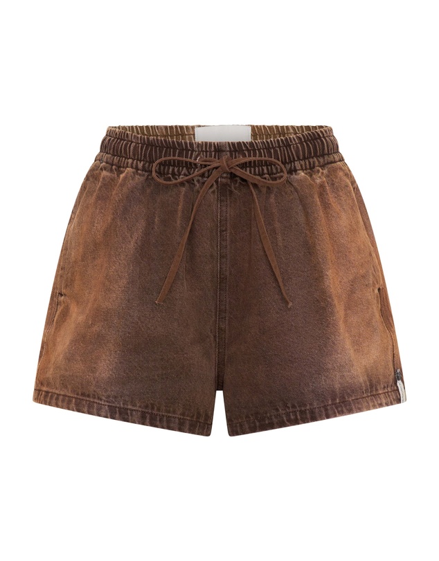 ONE TEASPOON - Boxer Drawstring Waist Denim Shorts - Ranch Brown