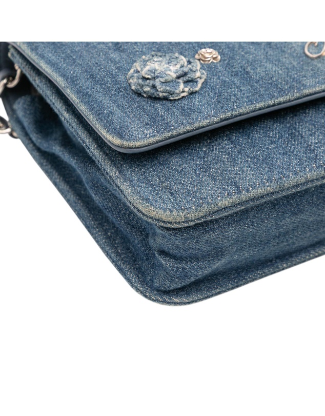 Pre-Loved by Azura Reborn - Pre-Loved Quilted Denim Camellia Wallet On Chain Denim
