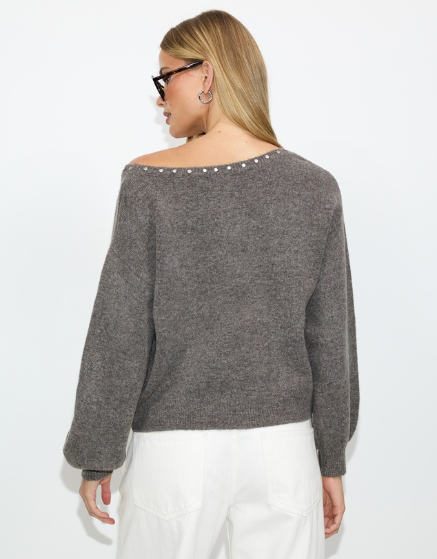 Dazie - Addison Studded Off Shoulder Knit Jumper