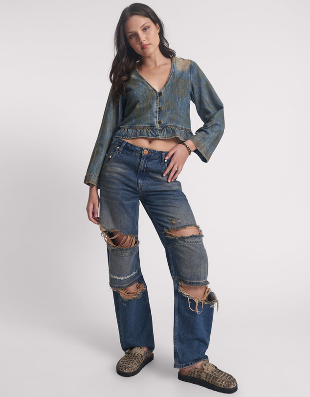 ONE TEASPOON - Denim Frill Backless Crop Top - Lucia Blue