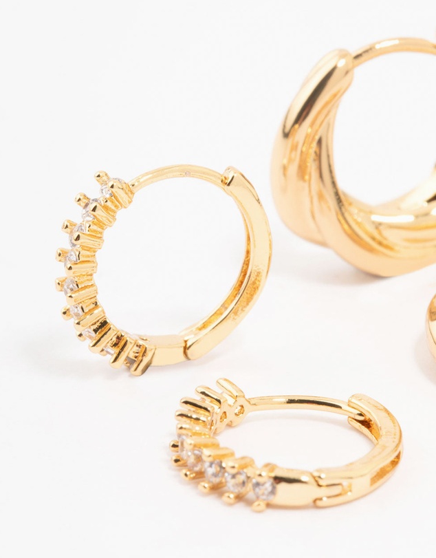 Lovisa - Gold Plated Cubic Zirconia Twist Huggie Earrings 2-Pack
