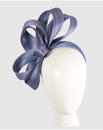 Fillies Collection - Denim Blue Silk Abaca Loops Racing Fascinator