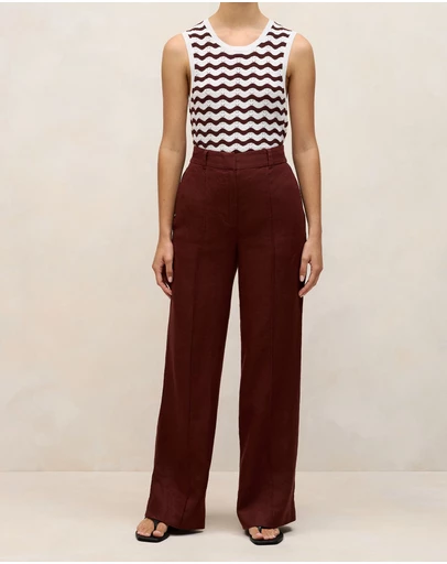 Trenery - Linen Pintucked Pant in Espresso