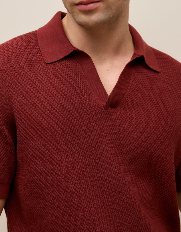 Trenery - Cotton Texture Stitch Polo in Auburn