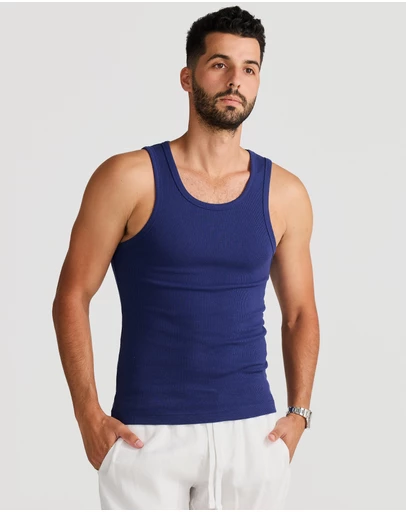 Vacay Swimwear - Rib Singlet Navy