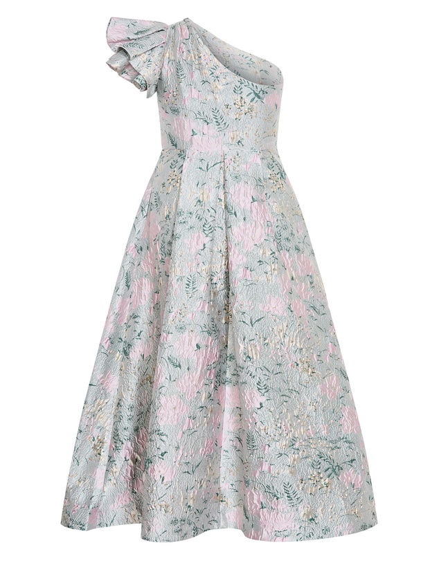 City Chic - Plus size Enchanting One Shoulder Jacquard Gown - silver