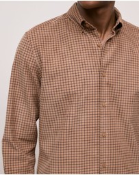 Trenery - Regular Fit Cord Check Shirt in Camel