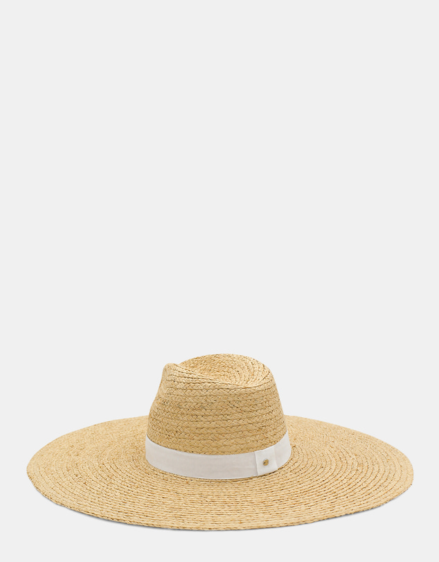 Morgan & Taylor - Camden Braided Raffia Wide-Brim Fedora in Natural Beige