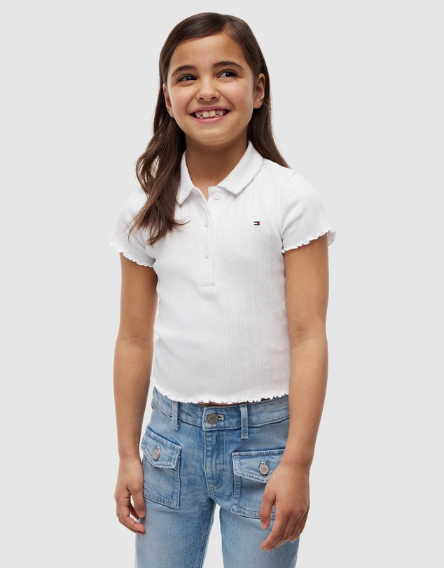 Tommy Hilfiger - Ribbed Pointelle Polo Collar Top - Teens