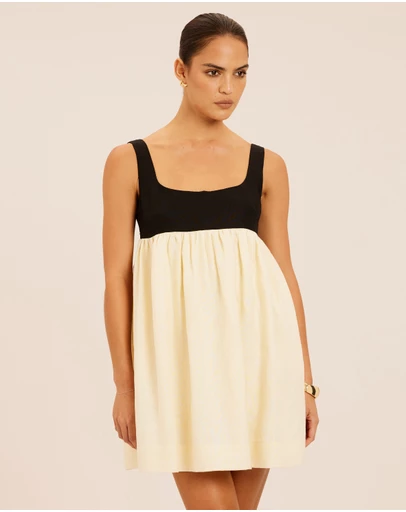 AERE - Delilah Gathered Linen Mini Dress