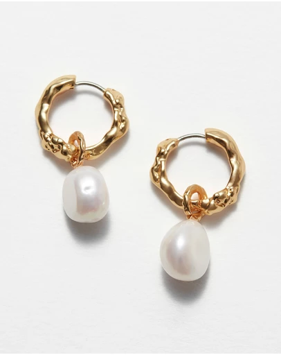 & Other Stories - Sculpted Pearl Drop Hoop Earrings