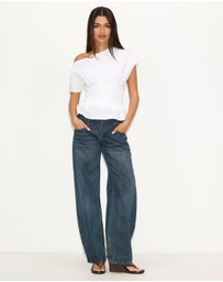 Dazie - Crushing On You Ruched One Shoulder Linen Blend Top