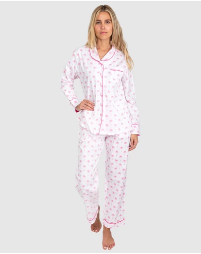 Sant And Abel - Women's Pink Palm Tree Long Sleeve Pajama Set