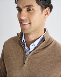 3 Wise Men - 3 Wise Men Harvey Zip Neck Merino Knit - Ale