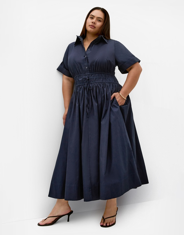 City Chic - Plus size Lana Midi Shirt Dress - navy