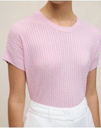 Trenery - Linen Cotton Cable Knit T-shirt in Soft Lilac