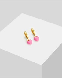 Elli Jewelry - Earrings Children Heart Creole Pink Enamel Cute in 925 Sterling Silver Gold Plated