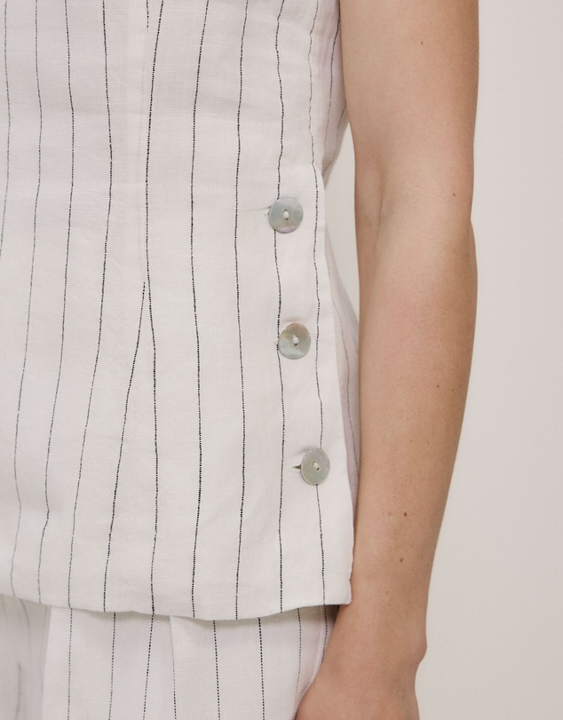 Trenery - Linen Pinstripe Sleeveless Top in Parchment