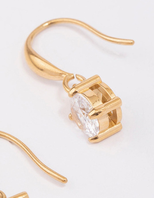 Lovisa - Waterproof Gold Plated Stainless Steel Cubic Zirconia Solitaire French Hook Earrings
