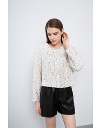 Glamorous - Sequinned love button tweed coat