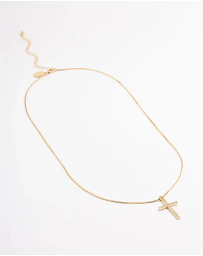 Lovisa - Gold Plated Diamante Cross Fine Chain Necklace