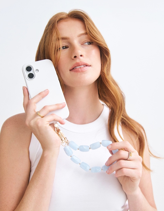 LOUVE COLLECTION - Universal Phone Strap Connector (White) + Abbey Ocean Breeze Wristlet