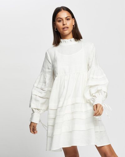 Pleat Detail Linen Smock Dress