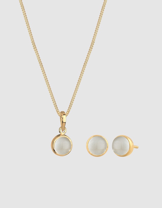 Elli Jewelry - Jewelry Set Women Moonstone 925 Sterling Silver Gold Plated
