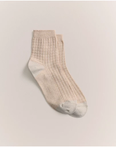 Trenery - Textured Grid Crew Sock in Flax Marle